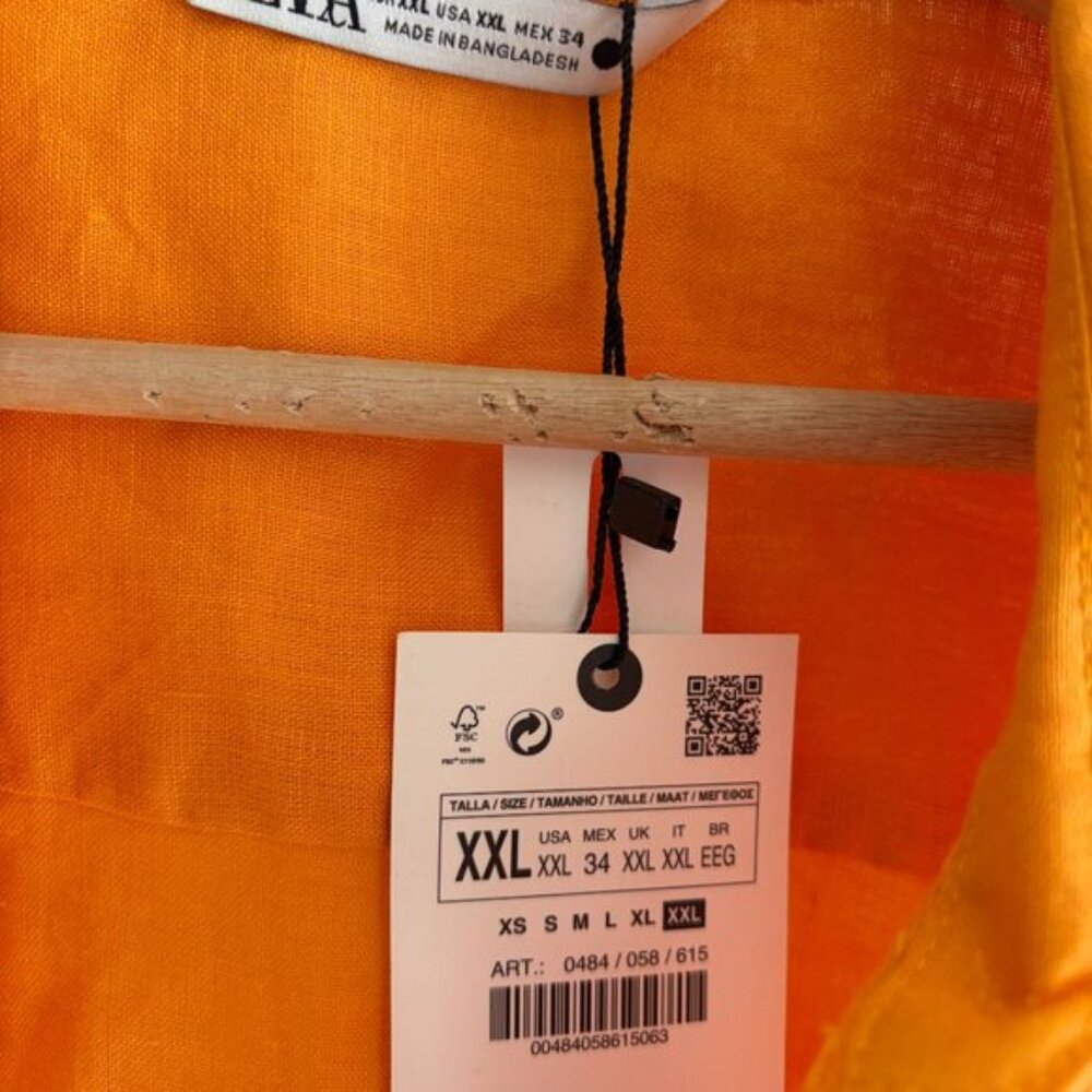 ZARA Linen Orange Button Down Collared Shirt NWT - image 6